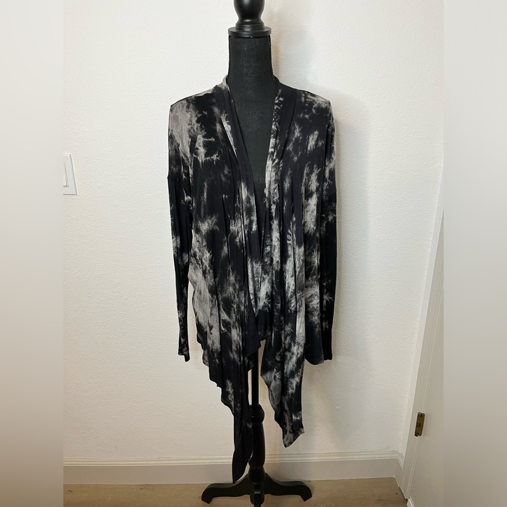 Black Tie Dye Lace up Sweater Jacket Size L